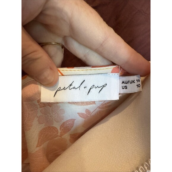 Petal and Pup Odie Dress 10 Orange Beige Floral Print Long Sleeves Rayon BOHO - Picture 6 of 8